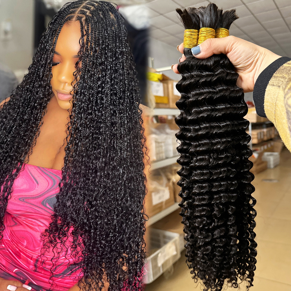 Wholesale Raw Indian Hair No Weft Deep Curly 100 Human Hair Bulk For Braiding