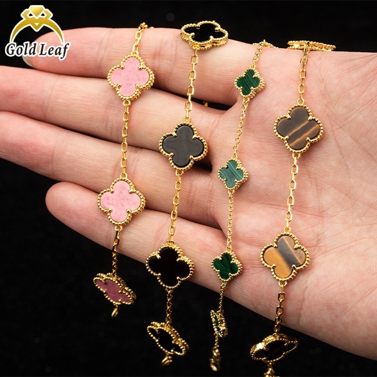 Goldleaf 18k Gold Plated 925 Sterling Silver Four Leaf Clover Bracelet Classic Design Link Chain 4 Leaf Bracelet S925 Jewelry