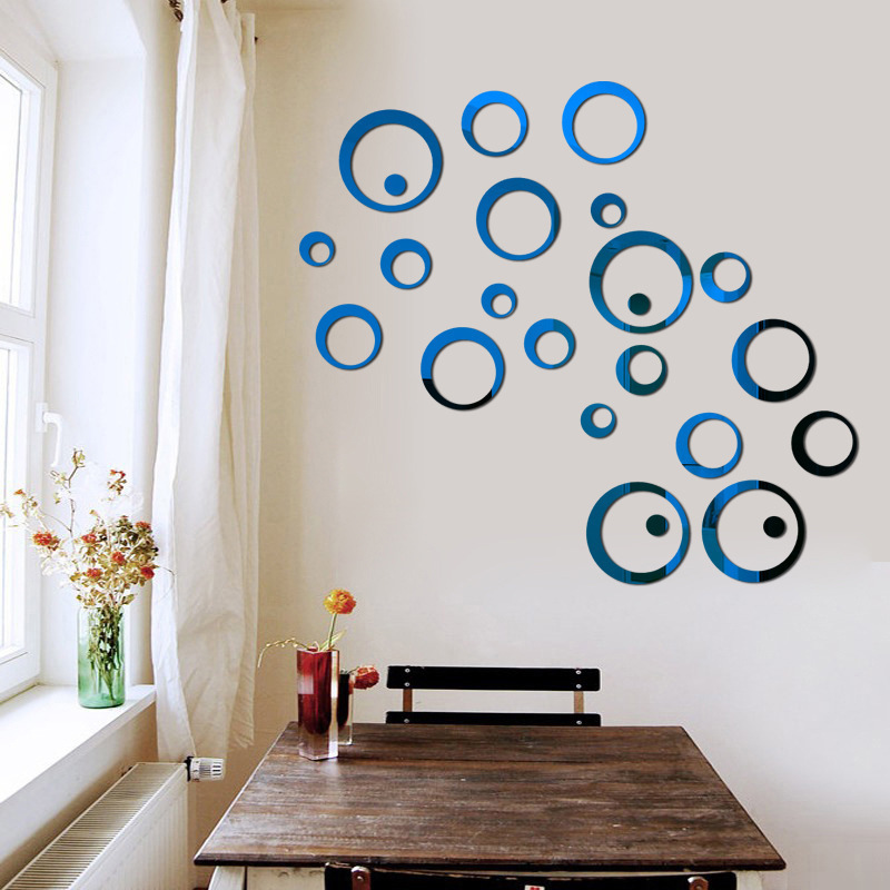 24pcs 3D Mirror Wall Sticker Round Mirror DIY TV Background Room Stickers Wall Decor bedroom Bathroom Home Decoration mirror