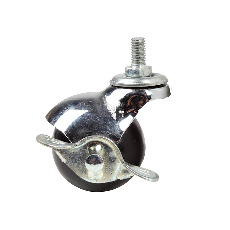 Side brake chrome metal body round ball caster with stem plastic toy caster wheel