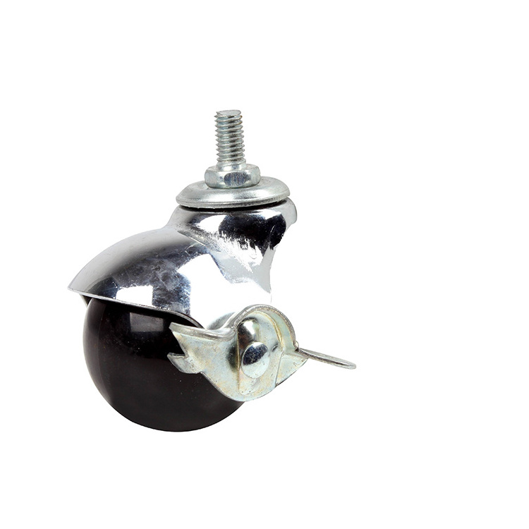 Side brake chrome metal body round ball caster with stem plastic toy caster wheel