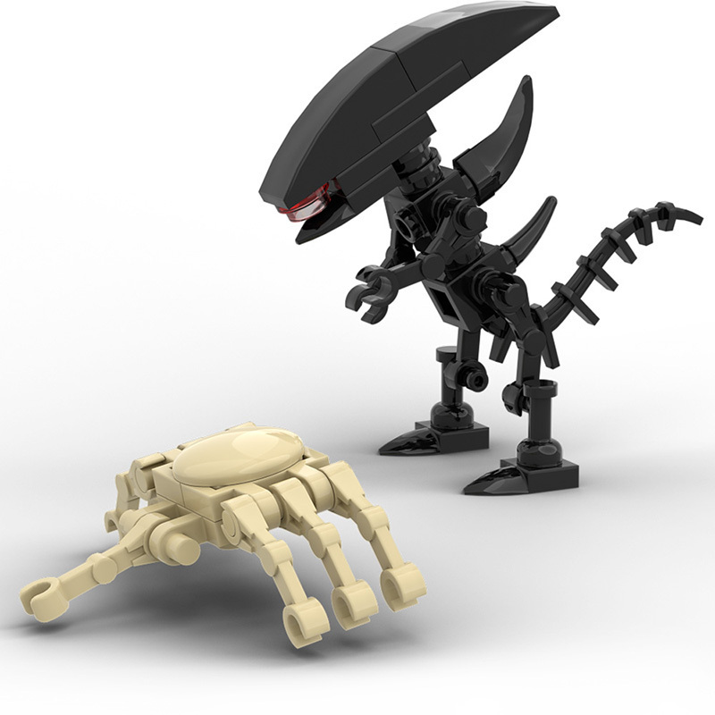 GoldMoc Alien and Face Hugger Building Blocks Set Sci-fi Horror Movie Alien Toy Full Gobricks MOC Compatible with Bricks