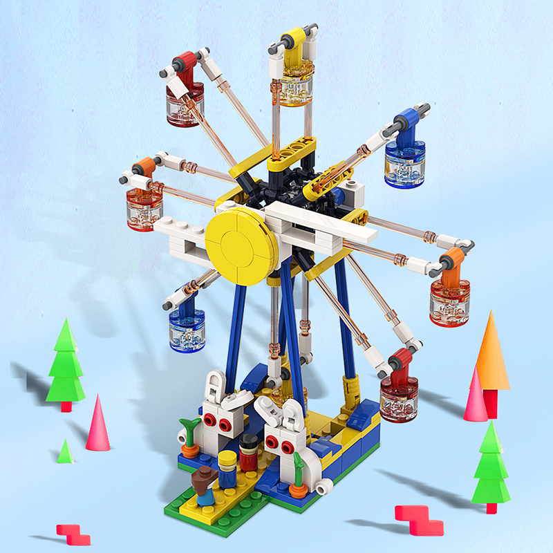 GoldMoc Amusement Park Holiday Gift Bricks Sets Moon Rabbit Doll Ferris Wheel Speeding Car Puzzle Building Blocks Kids Toys