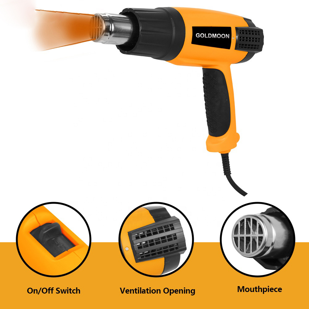 GOLDMOON Heat Gun Kit 2000W with Dual-Temperature Hot Air Gun 122F-1022F Heating in Seconds DIY Shrink PVC Tubing/Wrapping/