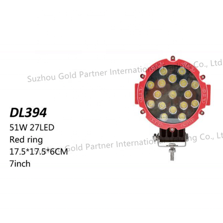 7 inch Auto Parts Off Road 51W Led Work Light for Trucks 12V IP68 Spot/ Flood Red Black Work Light Led