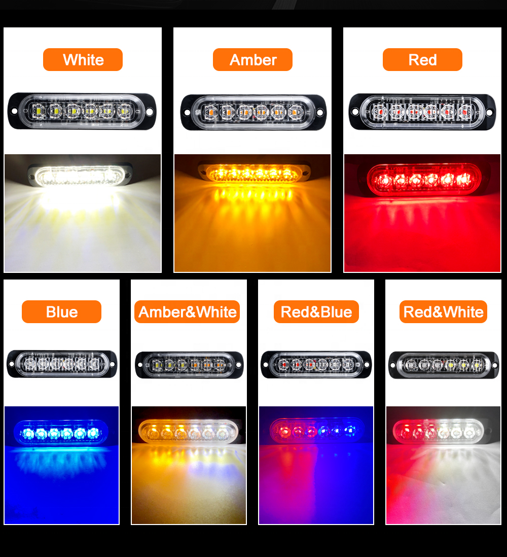 6 LED Emergency Warning Strobe Lights Deck Grille LED Strobe Flashing Lights Car Truck 12V 24V Boat Side Maker Light