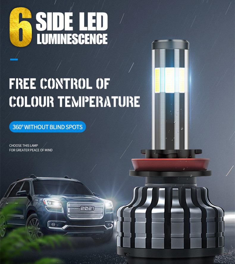 G42  9005 9006 H11 Led Light Car X6s Led  Headlight 12v 6sides 9005 9006 H1 Lamp H4 H7 6 Sides Led Headlight Bulb