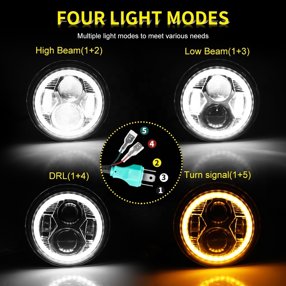 Car Headlight 7 Inch Jeeps Led Automotive Driving Lights Headlamp Halo Ring for Wranglers 0ff-road Led Fog Light 12V