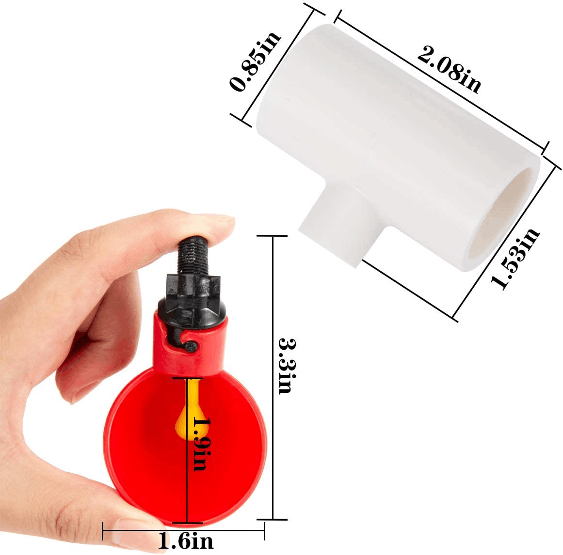 Automatic Poultry Drinking Cups-6 Pack Chicken Waterer Drinking Cups and 6 Pack Chicken Waterer PVC Tee Fittings for Chick PH-20