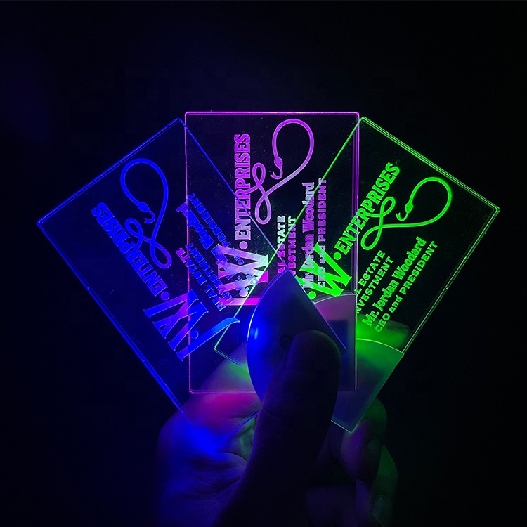 New design custom holographic glowing light card printing luxury led acrylic business card with led