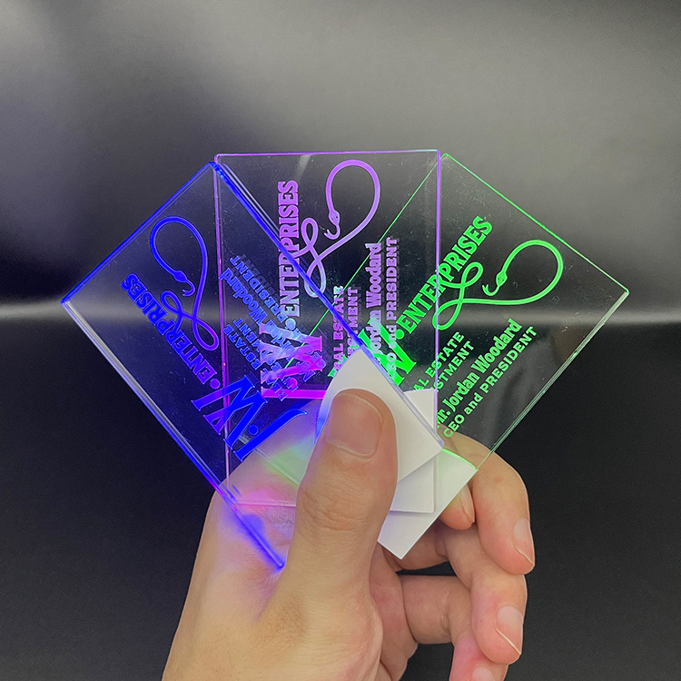 Factory wholesale custom luxury design glow invitations led business card printing nfc acrylic led business card light