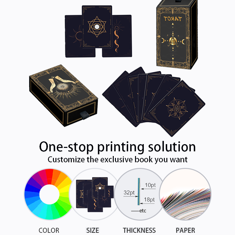 Wholesale custom board games card cheap paper/pvc/metal/gold foil bulk play oracles tarot card decks printing with guidebook