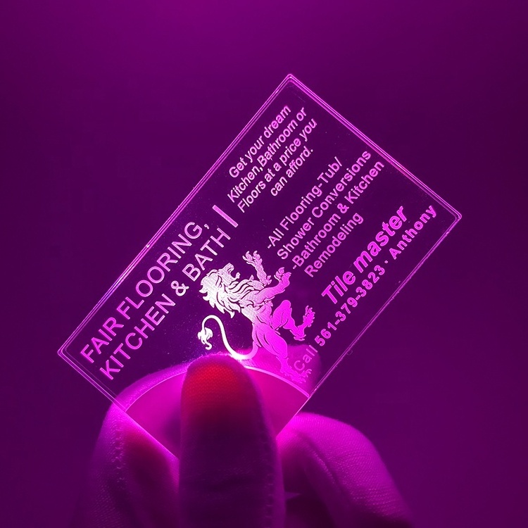 New design custom holographic glowing light card printing luxury led acrylic business card with led