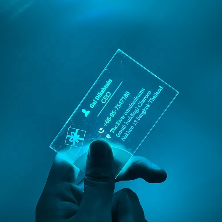 New design custom holographic glowing light card printing luxury led acrylic business card with led