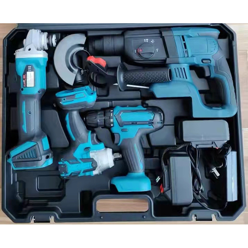 TOLHIT 21v Brushless 26mm Hammer Drill 125mm Angle Grinder Impact Wrench 4 in 1 Electric Cordless Drill Power Tool Set