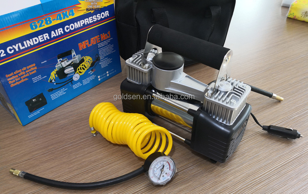 TOLHIT Emergency Industrial Double Cylinder Automatic Truck Tire Inflator Pump Portable DC 12v Mini Car Air Compressor