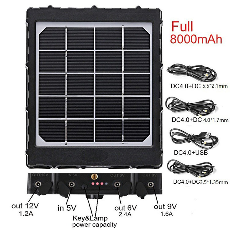 6V 9V 12V solar panel with battery 8000MAh outdoor solar charger for cctv security hunting trail camera