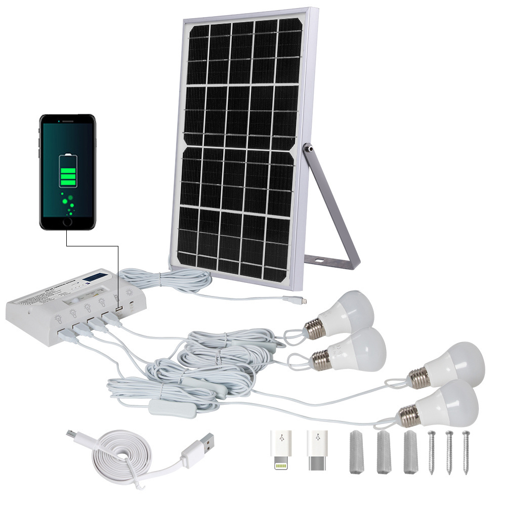 portable solar power indoor lighting system with led 3 bulbs for camping for lighting for shed