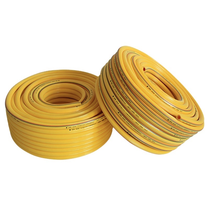 8.5mm High 5 Layers Polyester Weave Reinforced Pressure Spray PVC Hose With Connectors 900Psi Yellow Orange Color With Printings