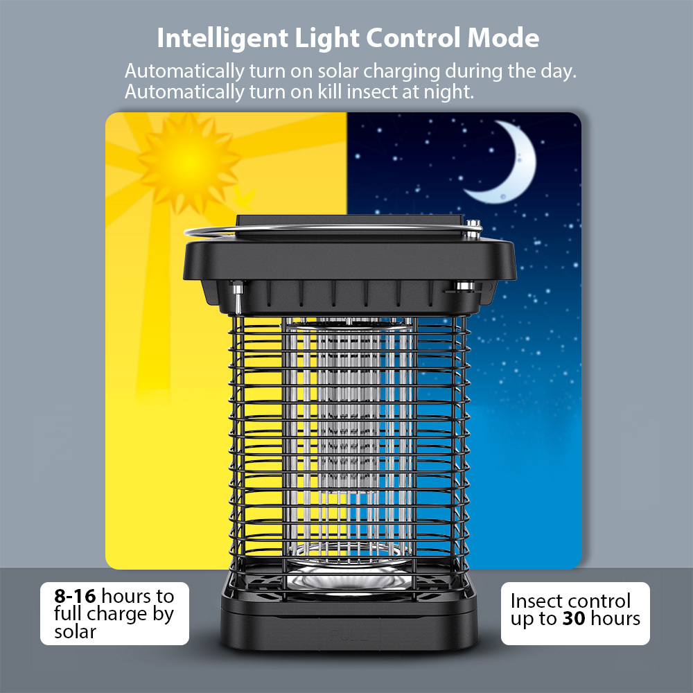 Solar Electric Bug Zapper Trap Rechargeable Bug Zapper Mosquito Killer Lamp with Battery