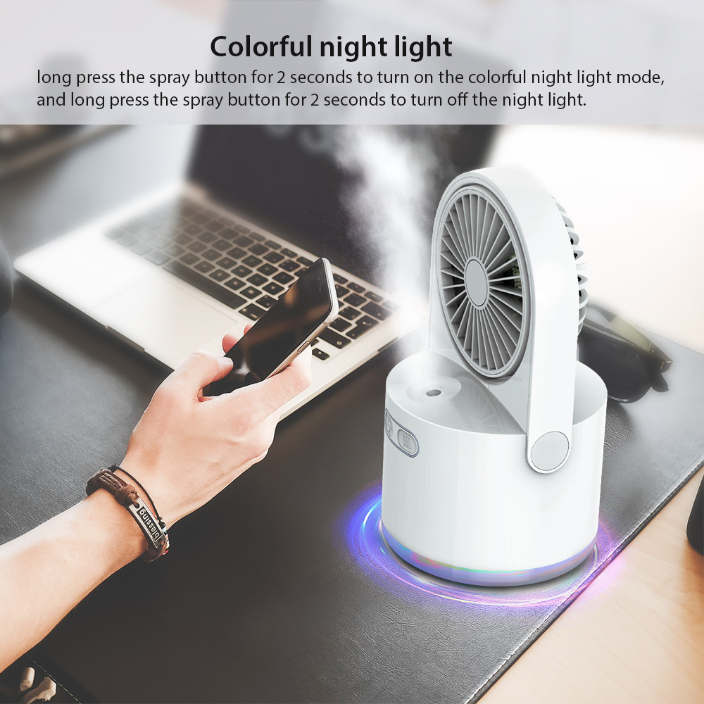 3 In 1 Colorful Light Mini Personal Mister USB Fan Humidifier Jet Mini Fan with Wet Mist