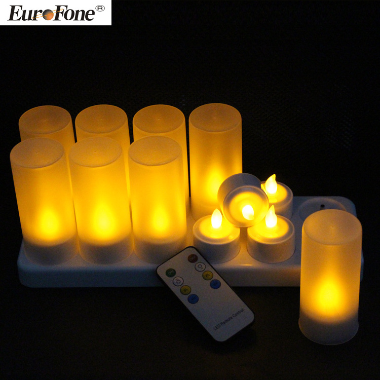 set of 12 Tea lights Rechargeable Led Candles Induction Charging Base