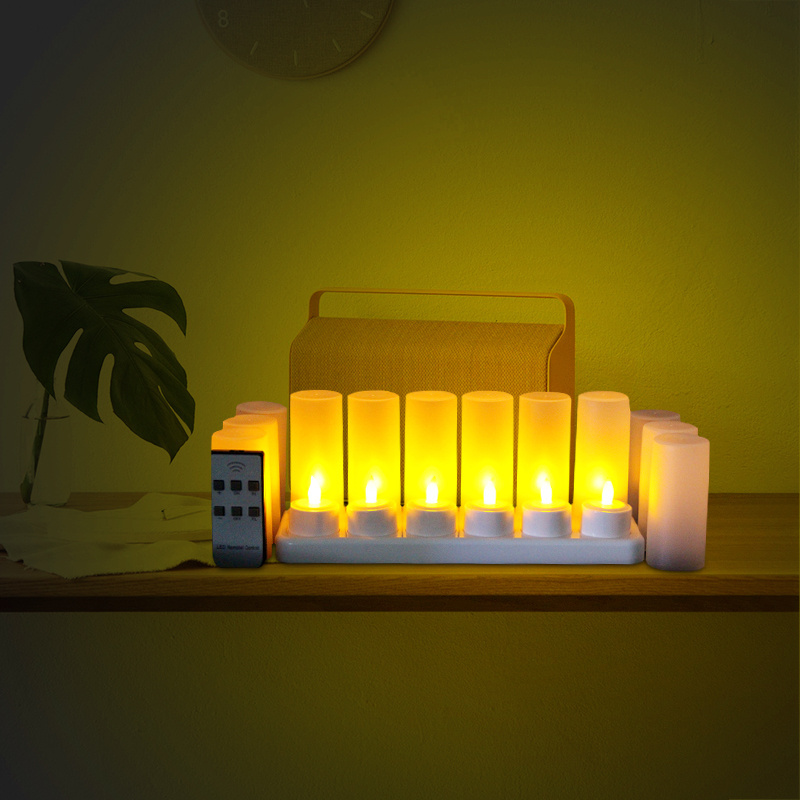 factory price Yellow Lights   with  remote control Rechargeable Led Tea Lights Candles