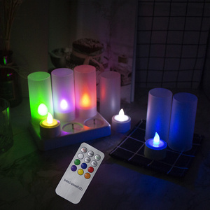 6 psc LED rechargeable tealight candle with votive holder Multicolor candle  with remote control