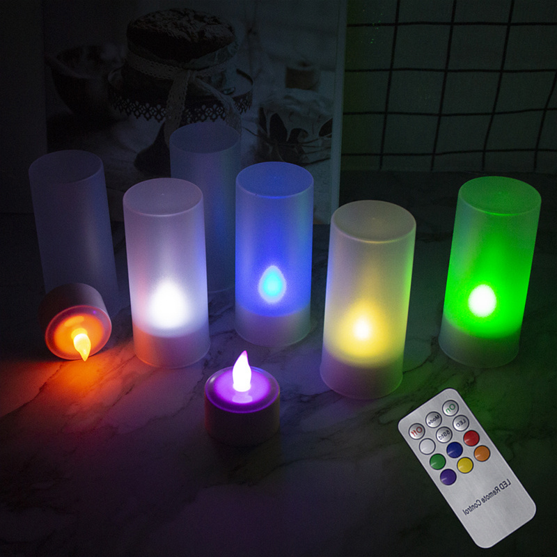 6 psc LED rechargeable tealight candle with votive holder Multicolor candle  with remote control