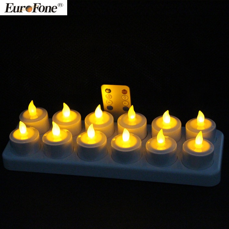 set of 12 Tea lights Rechargeable Led Candles Induction Charging Base