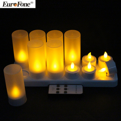 set of 12 Tea lights Rechargeable Led Candles Induction Charging Base