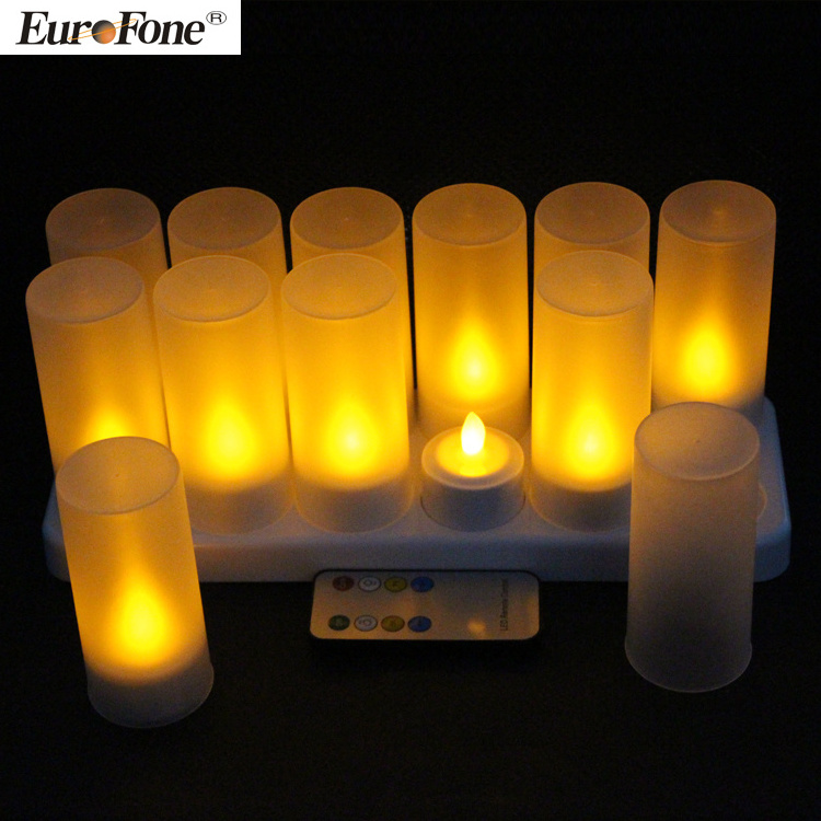 set of 12 Tea lights Rechargeable Led Candles Induction Charging Base