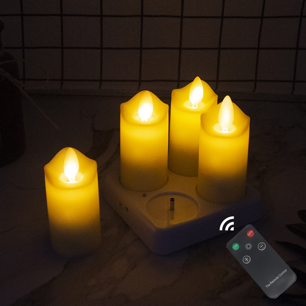 Flameless  candle Remote control set of 4 led rechargeable tealight candle for home