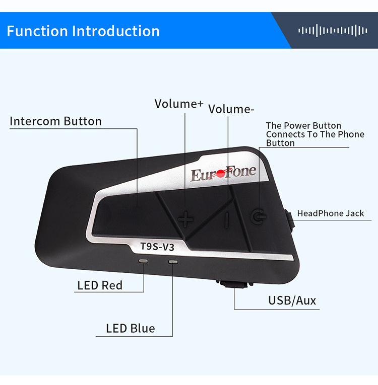 2021 Hot selling  Motorcycle bluetooth intercom headset 1200m Interphone Bluetooth earphones for helmet