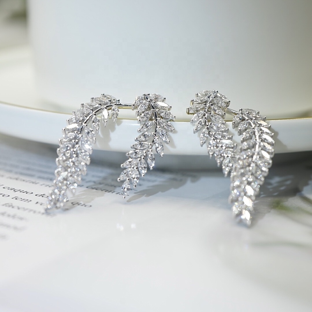 New Arrival 18K Solid White Gold Marquise Cut Diamond Earrings With DEF Moissanite VVS Diamond Stones for Gift or Party