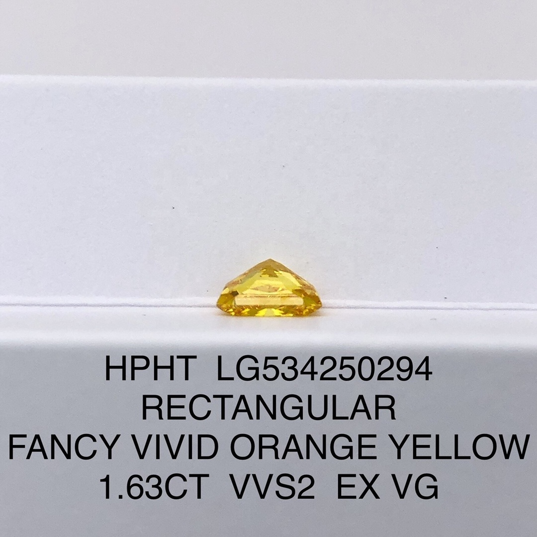 CVD Diamond Wholesale Lab Grown Diamond VVS2 Fancy VIVID Orange Yellow 1.63ct Radiant Cut CVD Diamond