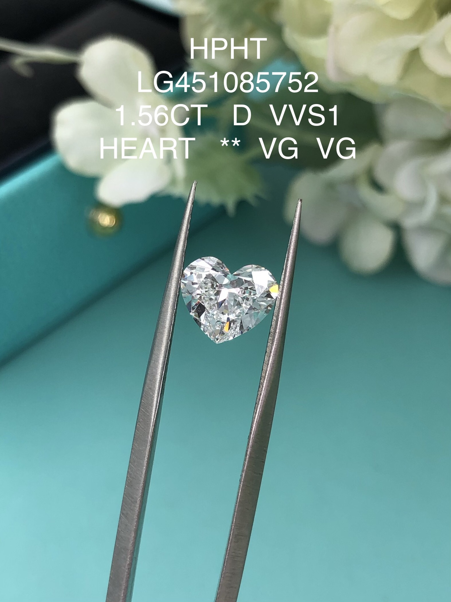 IGI Certified Fancy Cut Heart Shape Loose Diamond VG Polish 1.56ct D Color  VVS1 Clarity Lab Grown Diamond HPHT