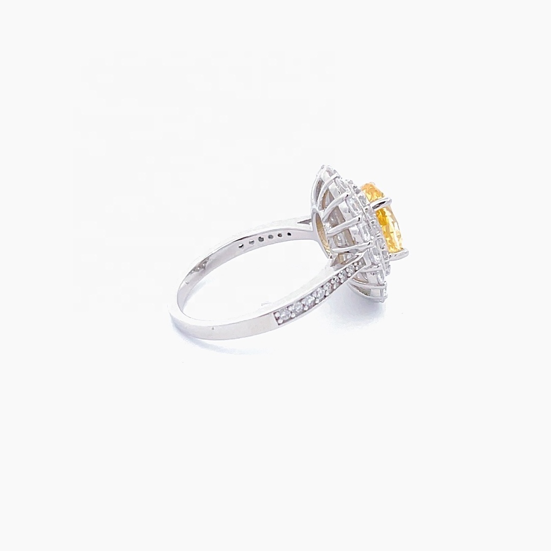 Luxury Design Finger Ring Jewelry Women 925 Sterling Silver 7*9mm Oval Cut Raw Yellow Sapphire Gemstone Ring