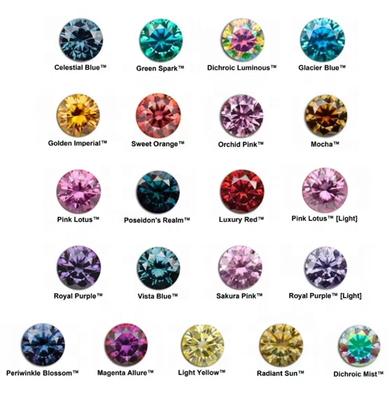 Goldstones Wholesale Color Moissanite 0.1-5ct Pink Purple Green Yellow Blue Moissanite 3-11mm Round Colored Moissanite