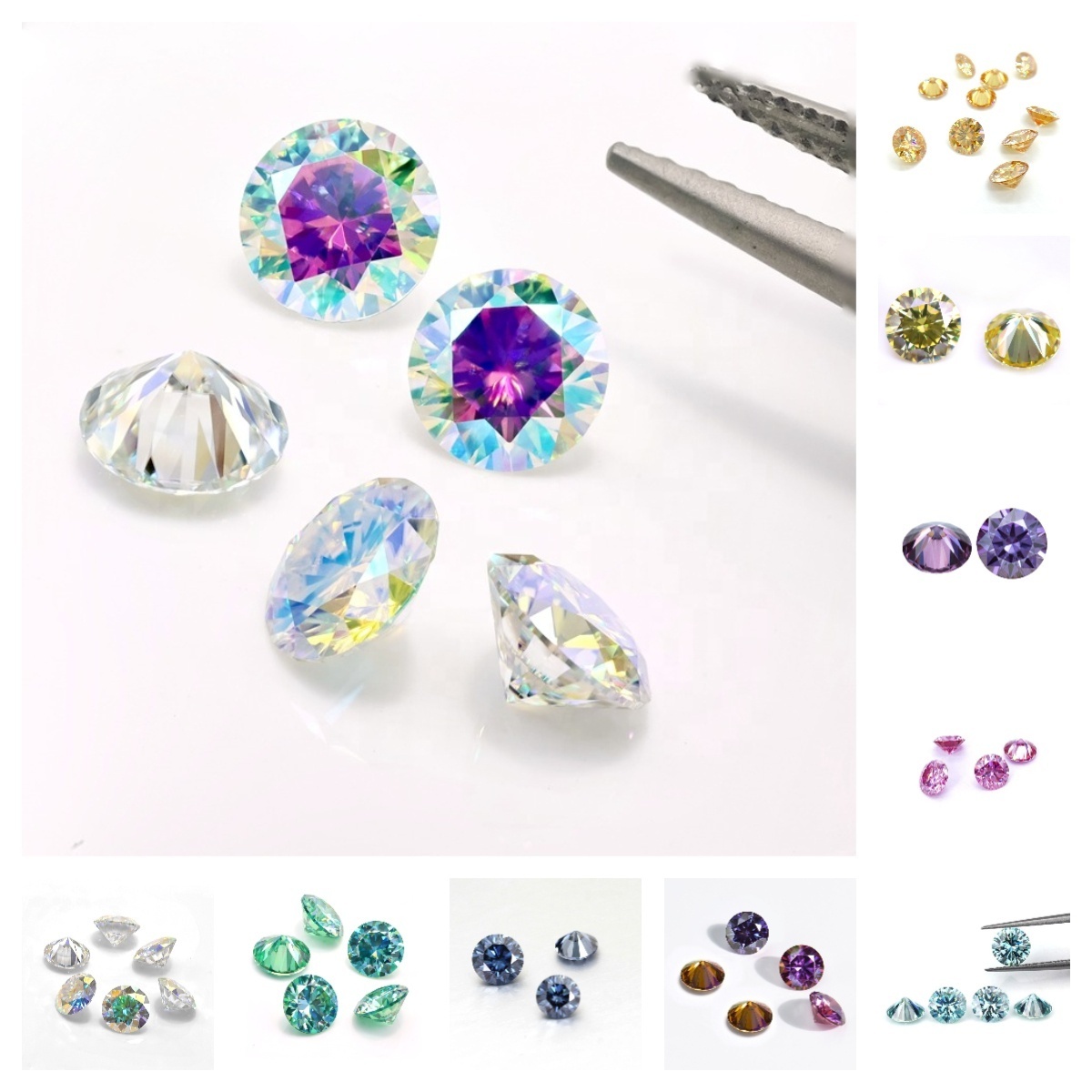 Goldstones Wholesale Color Moissanite 0.1-5ct Pink Purple Green Yellow Blue Moissanite 3-11mm Round Colored Moissanite