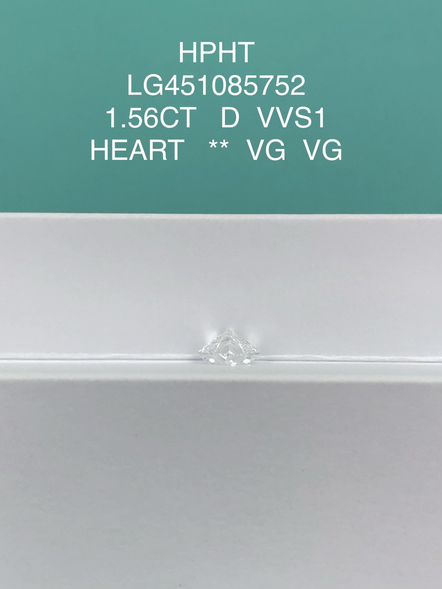 IGI Certified Fancy Cut Heart Shape Loose Diamond VG Polish 1.56ct D Color  VVS1 Clarity Lab Grown Diamond HPHT