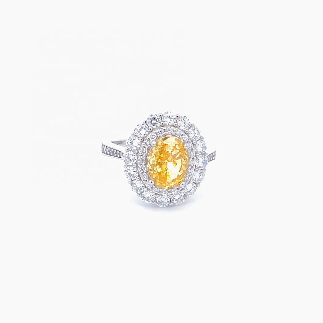 Luxury Design Finger Ring Jewelry Women 925 Sterling Silver 7*9mm Oval Cut Raw Yellow Sapphire Gemstone Ring