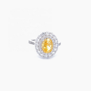 Luxury Design Finger Ring Jewelry Women 925 Sterling Silver 7*9mm Oval Cut Raw Yellow Sapphire Gemstone Ring