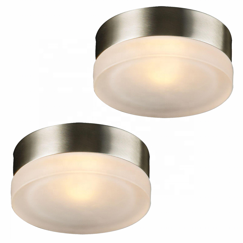 Simple Cheap Contemporary Satin Nickel Glass Shade Flush Mount Ceiling Light