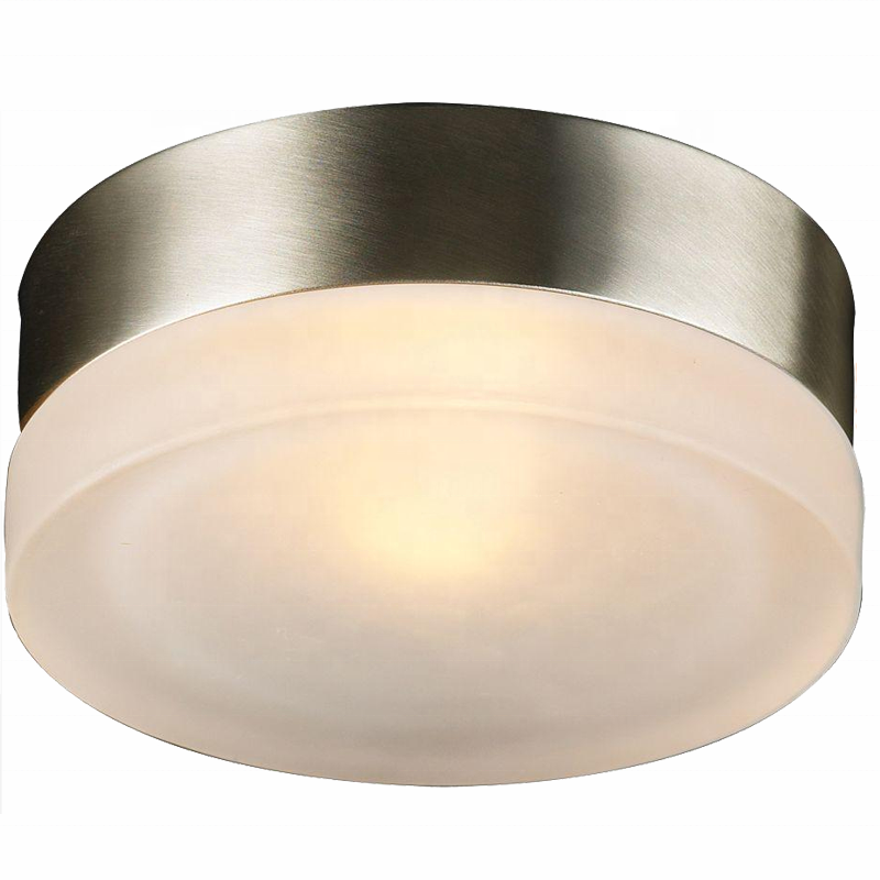 Simple Cheap Contemporary Satin Nickel Glass Shade Flush Mount Ceiling Light