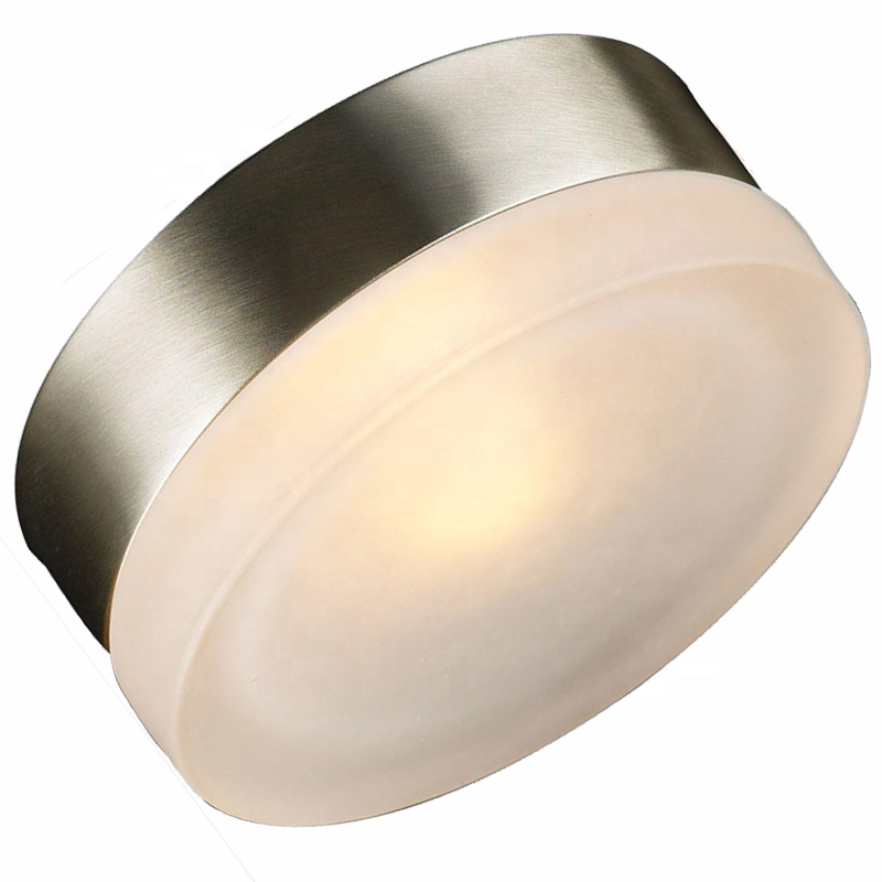 Simple Cheap Contemporary Satin Nickel Glass Shade Flush Mount Ceiling Light