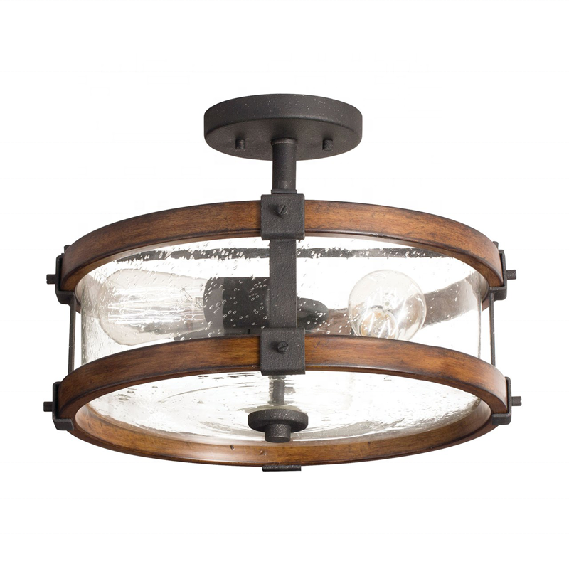 Vintage living room iron industrial semi flush mounted modern E26 E27 glass shade ceiling lamp