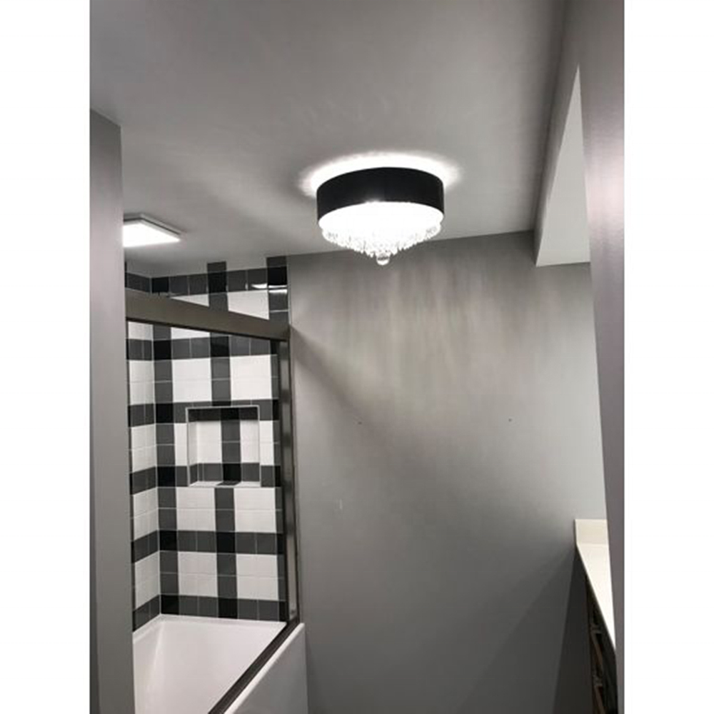 Modern Decorative 4 Lights Chrome Finish Black Acrylic Drum Shade Crystal Living Room Bedroom Ceiling Light