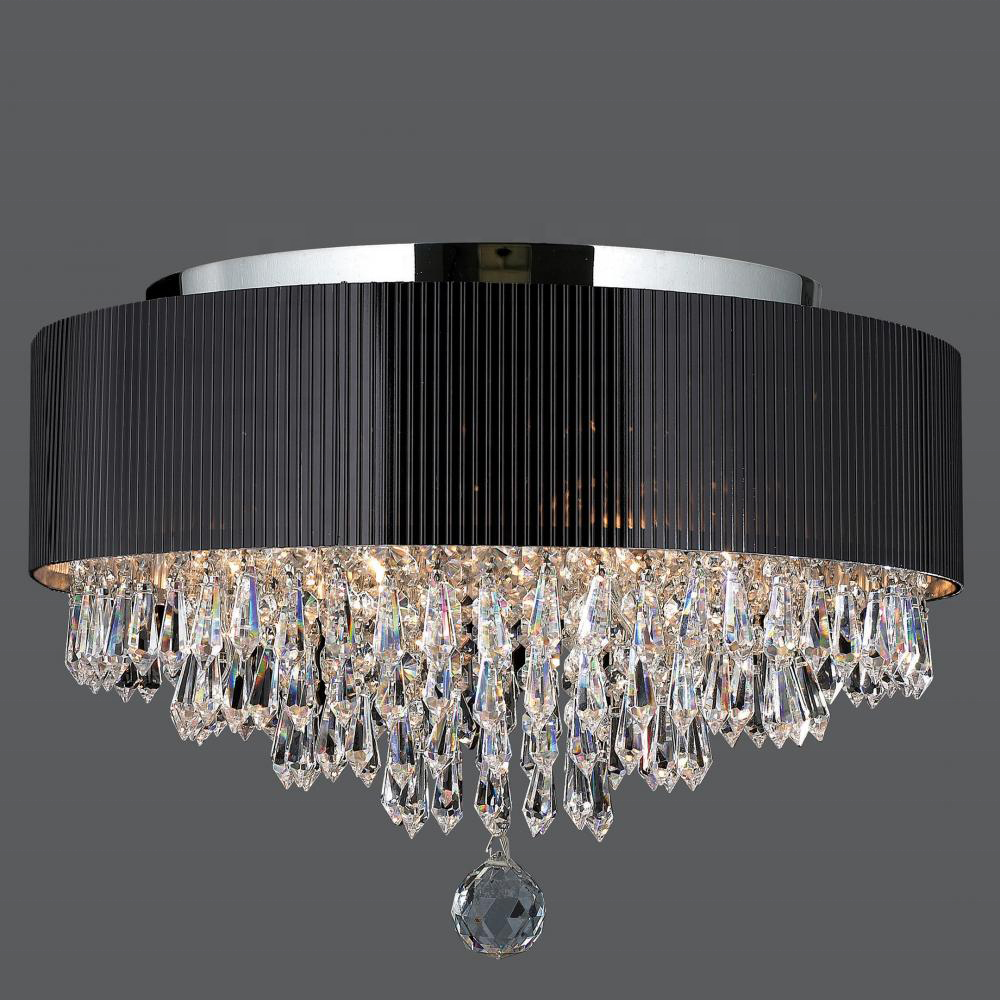 Modern Decorative 4 Lights Chrome Finish Black Acrylic Drum Shade Crystal Living Room Bedroom Ceiling Light