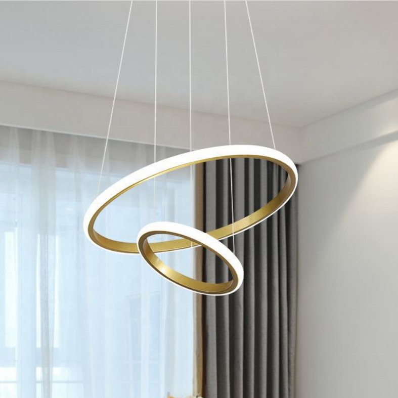 LED light chandelier rings circles gold 3cct dimmable pendant lamp living room pendant fixtures simple big chandelier